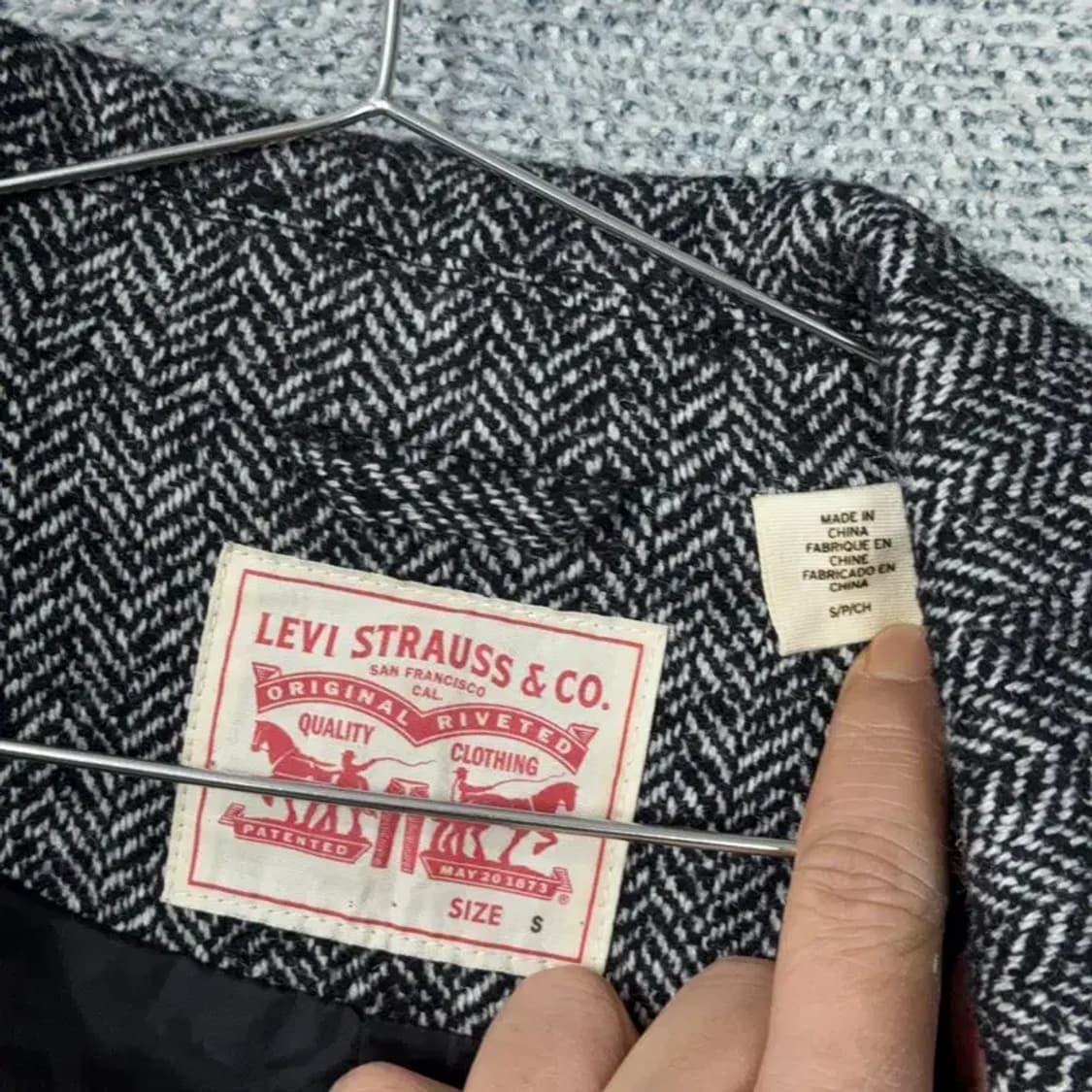 리바이스 그레이 체크 울 버튼 코트 블레이저 자켓 S 상품이미지3