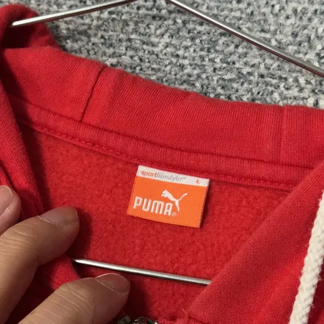 푸마 로고 기모 레드 후드집업 L 상품이미지3