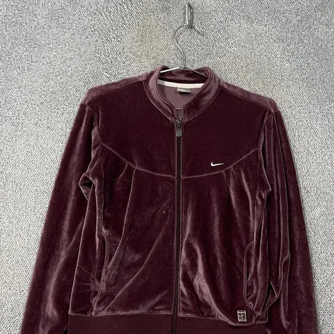 나이키 로고 버건디 단가라 Y2K 벨벳 트랙탑 집업 저지 M 상품이미지3