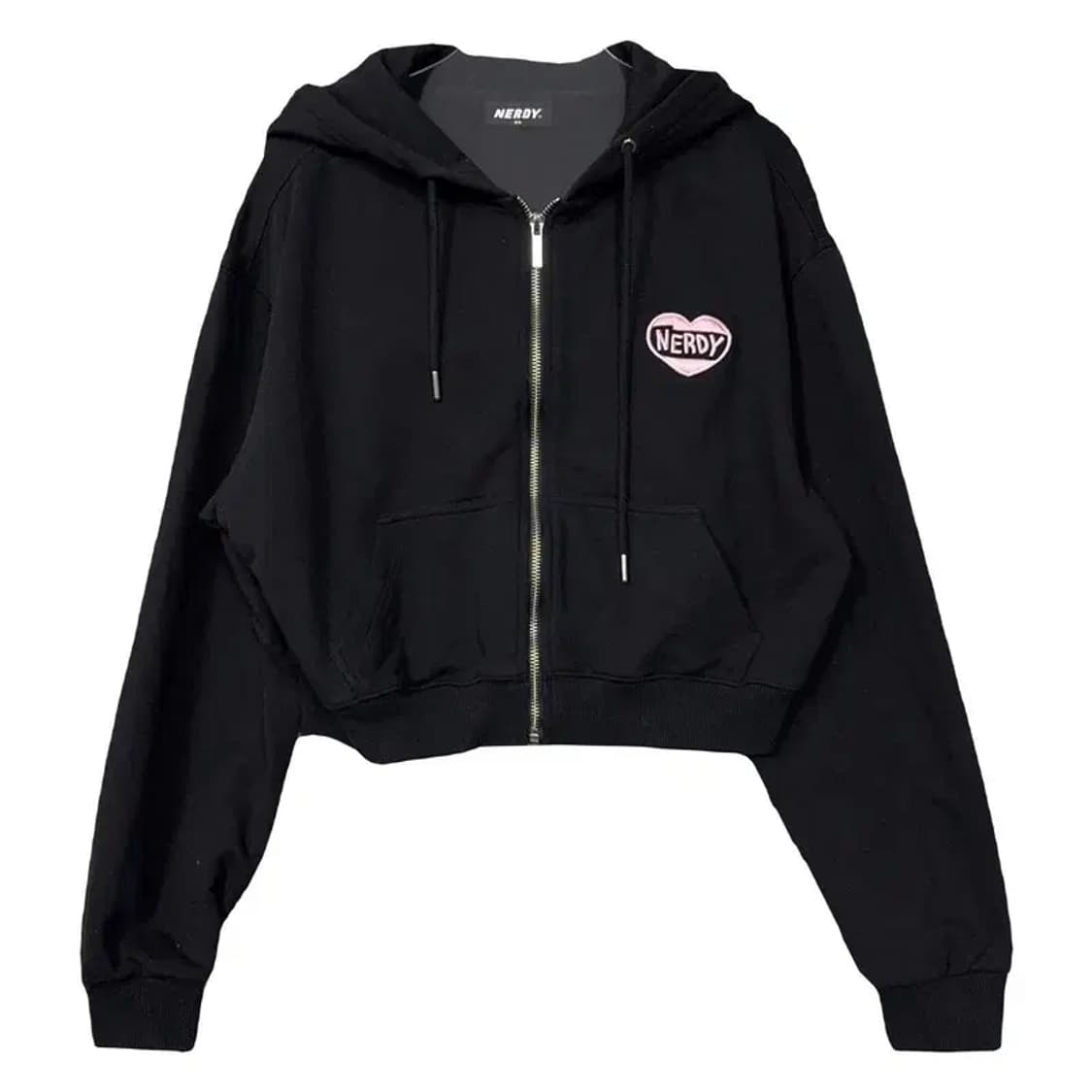 널디 블랙 로고 크롭 후드 집업 XS 상품이미지1