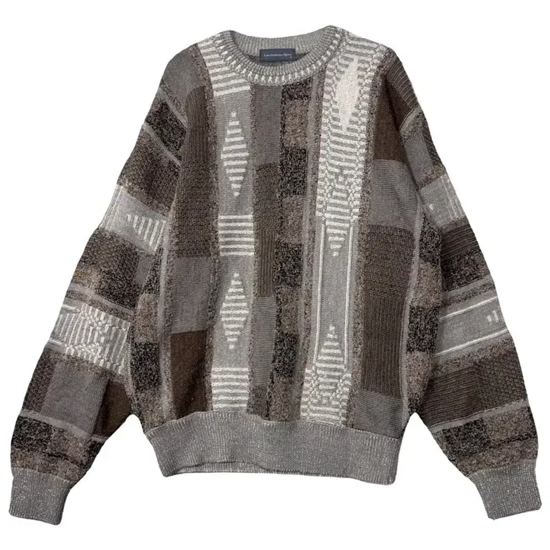 LOU 체크 브라운 그레이 울 니트 L 상품이미지1