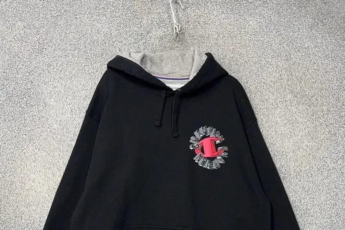 챔피온 블랙 로고 프린팅 후드티 L 상품이미지3