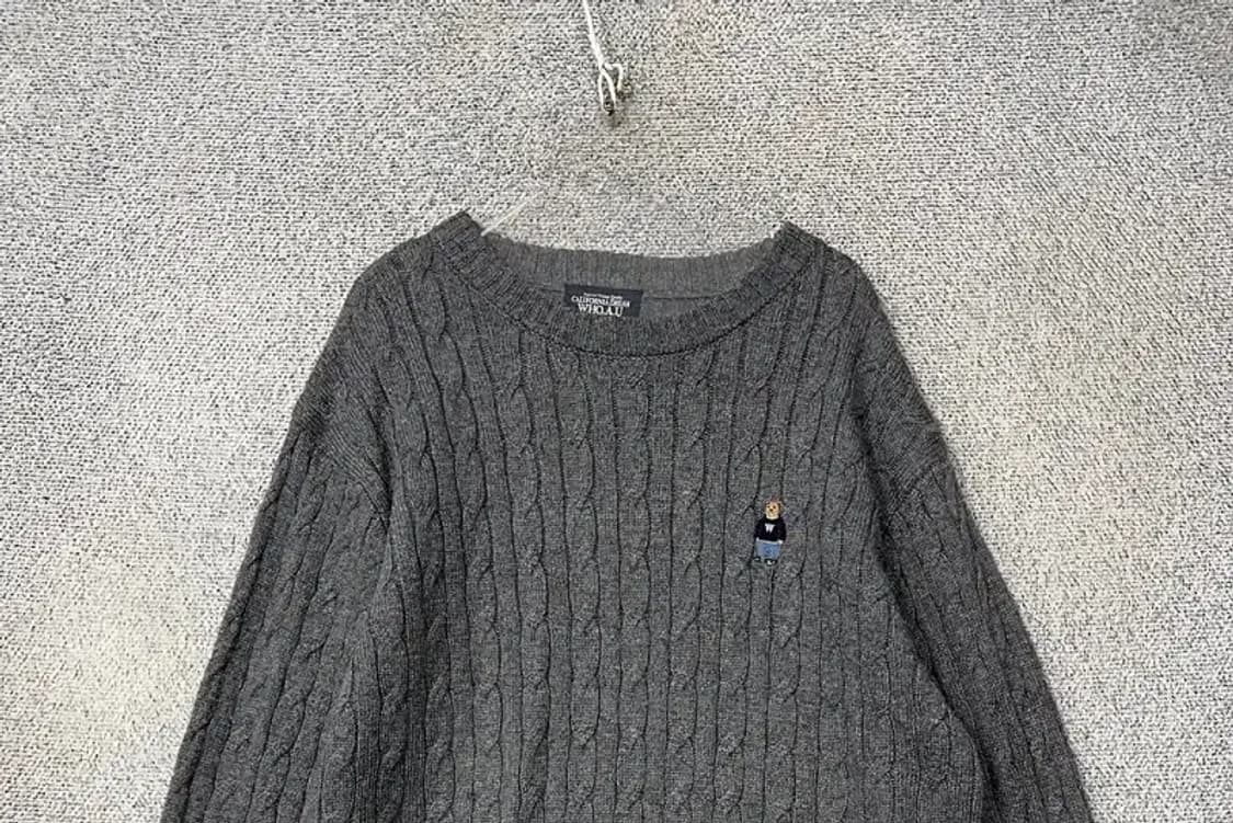 후아유 그레이 베어 로고 꽈배기 니트 XL 상품이미지3