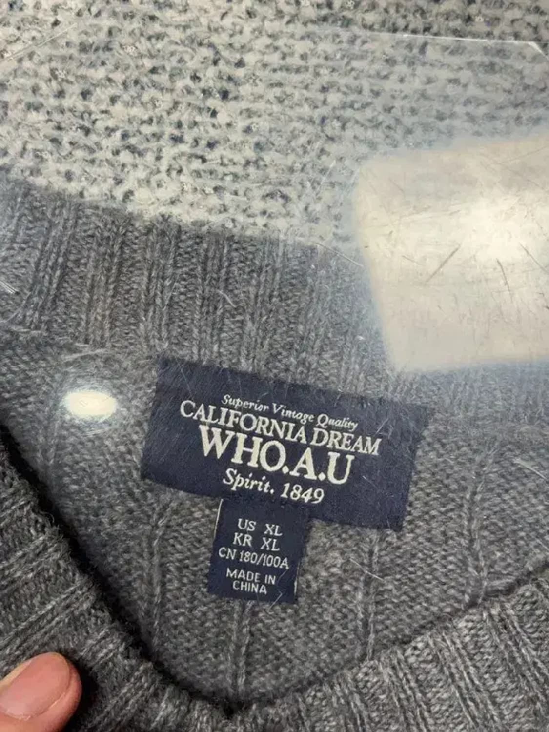 후아유 그레이 베어 로고 꽈배기 니트 XL 상품이미지6