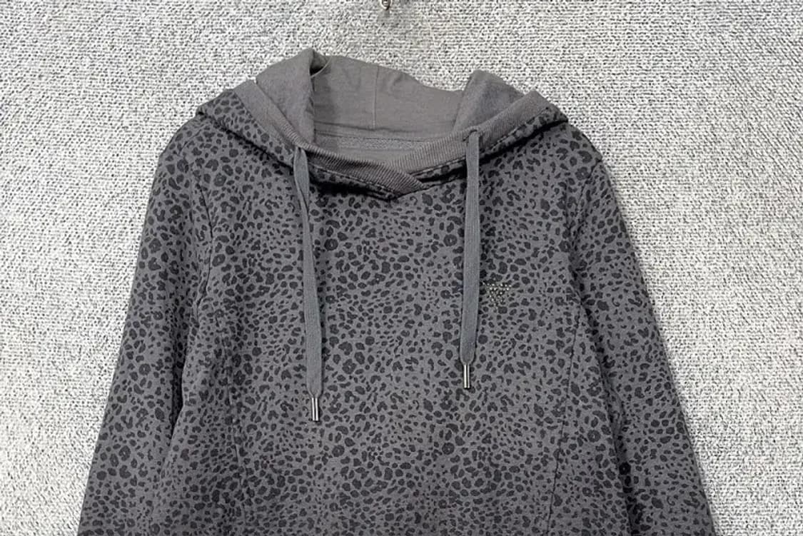 게스 그레이 패턴 빈티지 롱 후드티 160/84A 상품이미지3