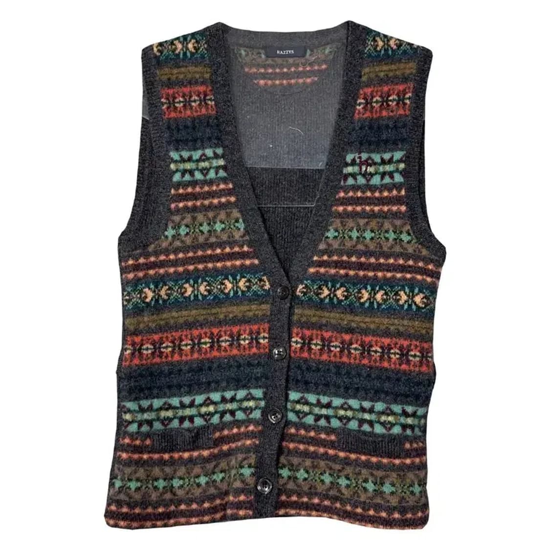 해지스 그레이 빈티지 패턴 니트 가디건 85-160 상품이미지1