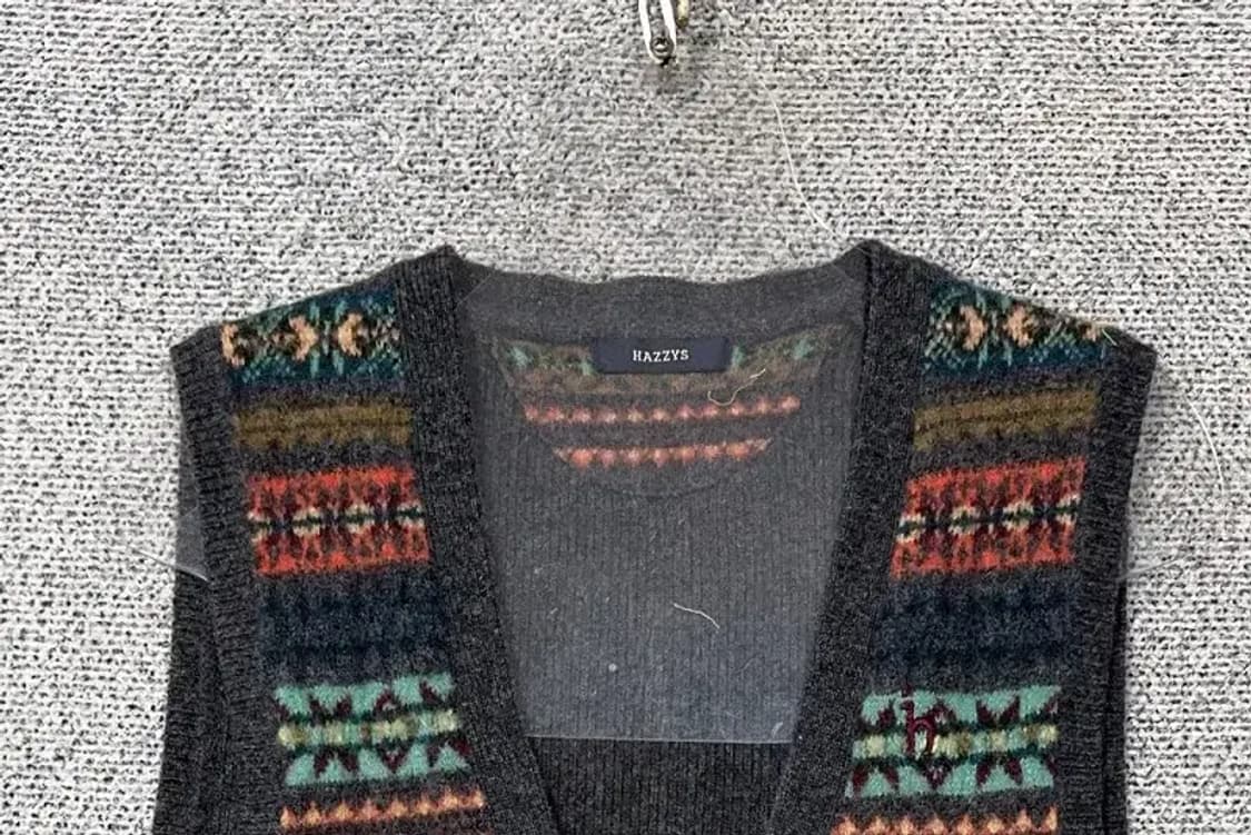 해지스 그레이 빈티지 패턴 니트 가디건 85-160 상품이미지3