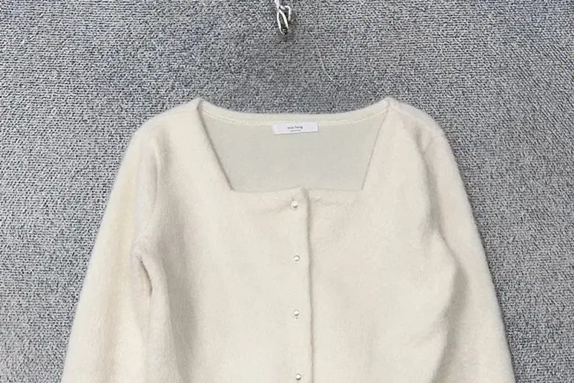 여성 캐주얼 크림 크롭 니트 가디건 S-M 상품이미지3