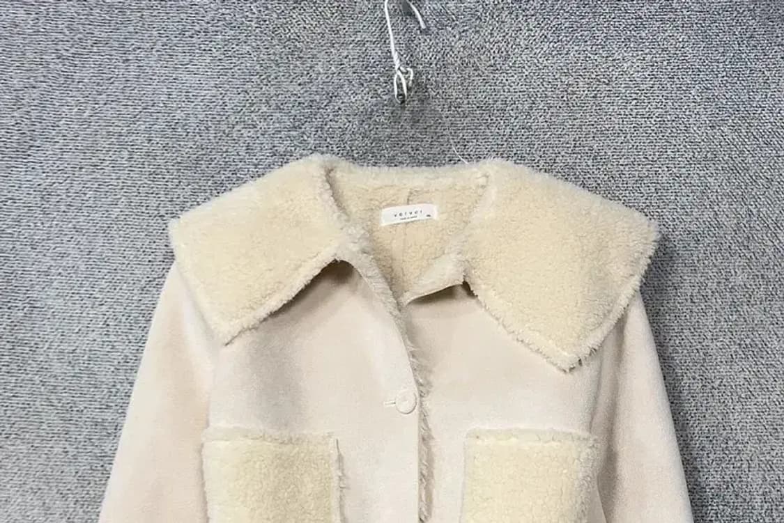 여성 크림 캐주얼 크롭 무스탕 자켓 S-M 상품이미지3