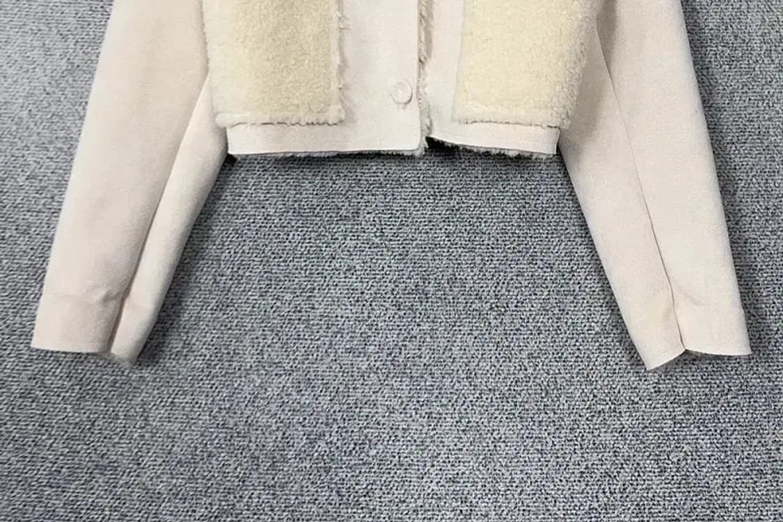 여성 크림 캐주얼 크롭 무스탕 자켓 S-M 상품이미지4