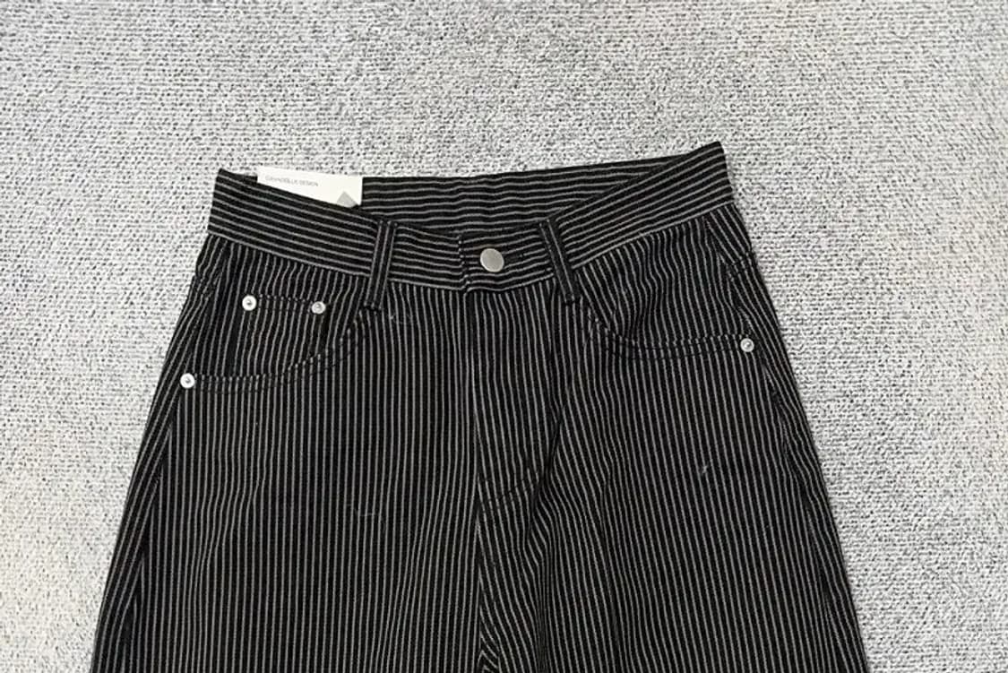 캐주얼 스트라이프 배기핏 하이라이즈 데님 팬츠 S 상품이미지3