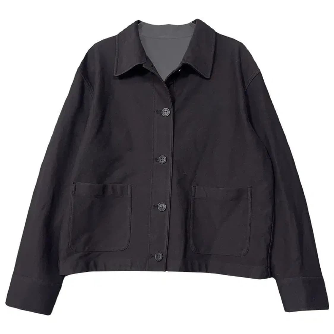 유니클로 블랙 코튼 버튼 카라 자켓 S 상품이미지1