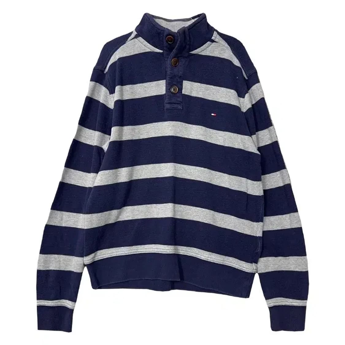 타미힐피거 스트라이프 네이비 코튼 니트 S/P 상품이미지1