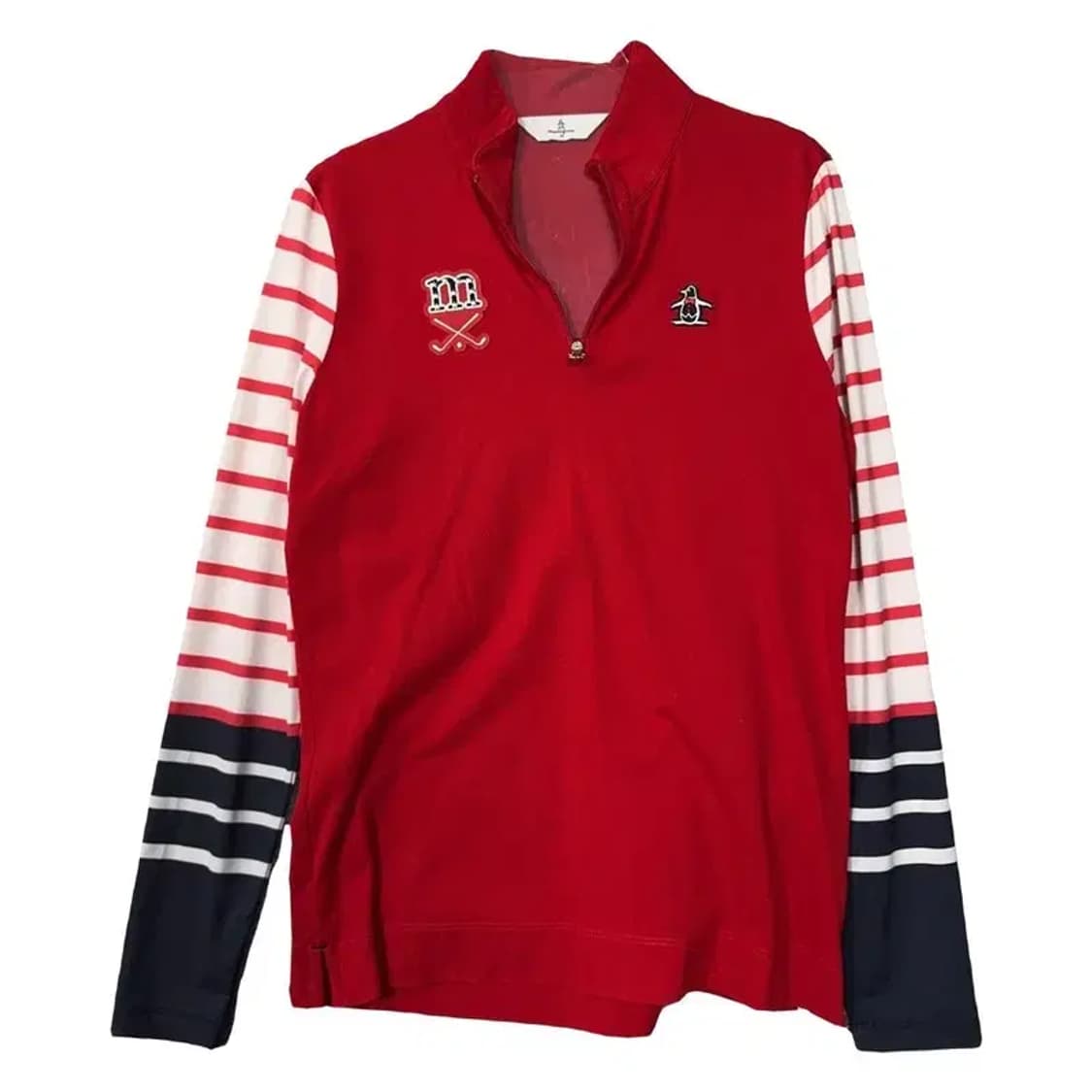 먼싱웨어 레드 골프 기능성 반집업 긴팔티 M 상품이미지1