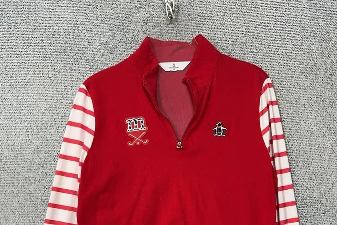 먼싱웨어 레드 골프 기능성 반집업 긴팔티 M 상품이미지3