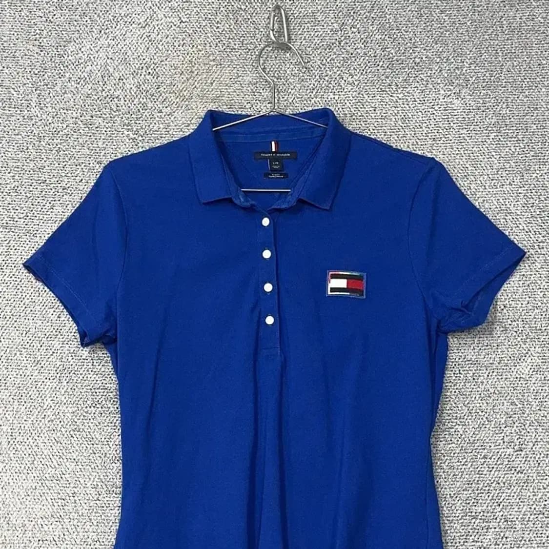 타미힐피거 여성 빅로고 블루 반팔 카라티 L 상품이미지3