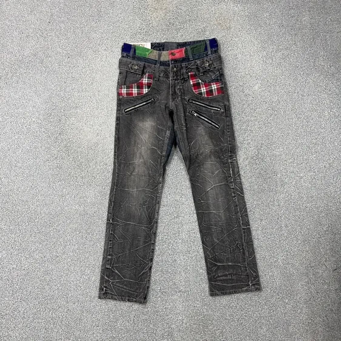 빈티지 패치 레이어드 흑청 데님 청바지 M 상품이미지1