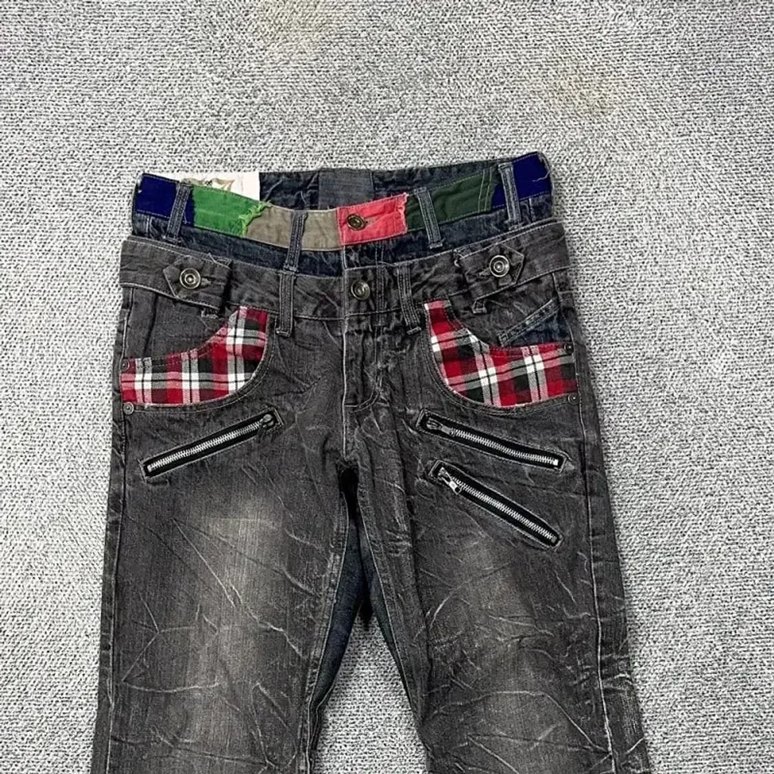 빈티지 패치 레이어드 흑청 데님 청바지 M 상품이미지3