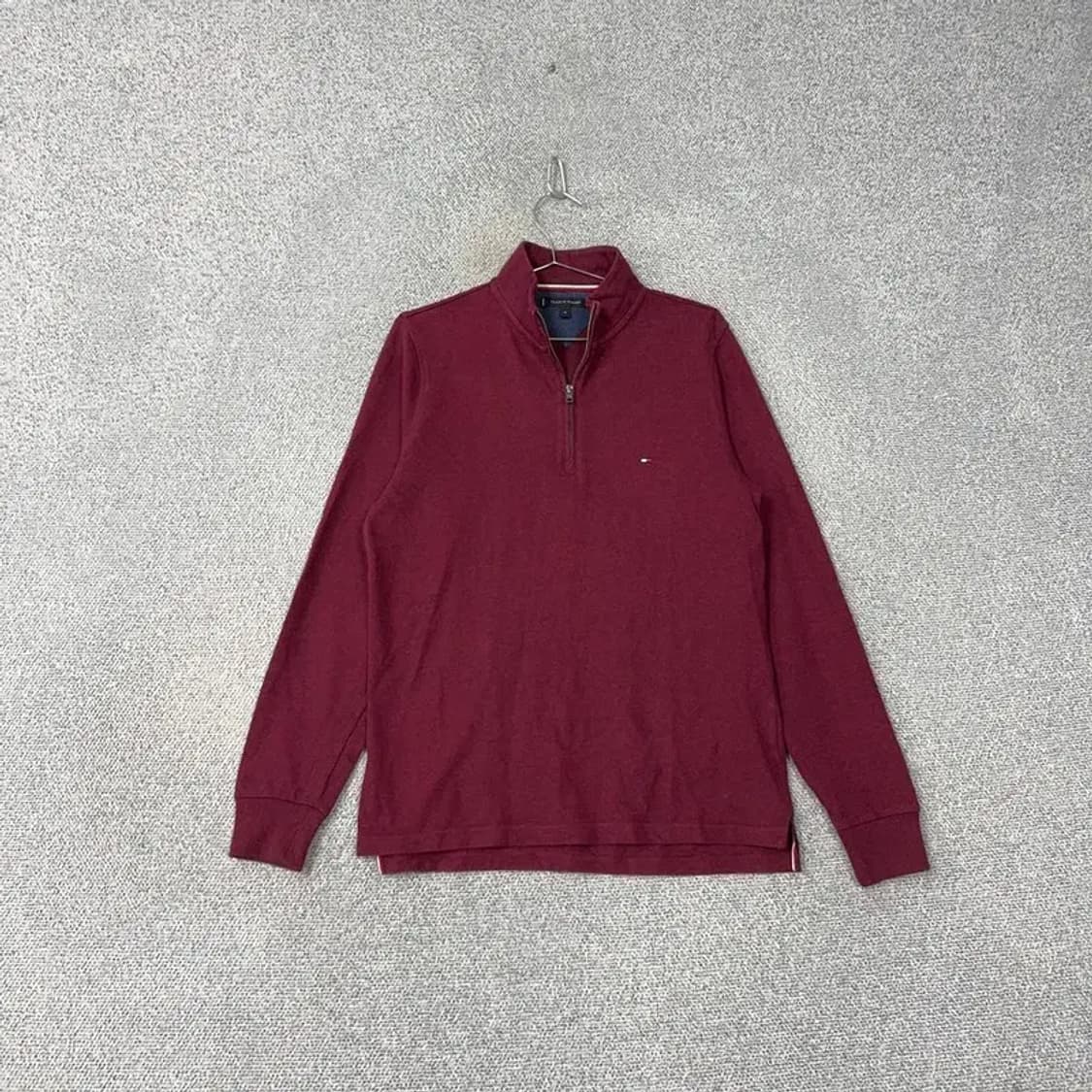 타미힐피거 캐주얼 로고 버건디 반집업 코튼 긴팔티 M 상품이미지1