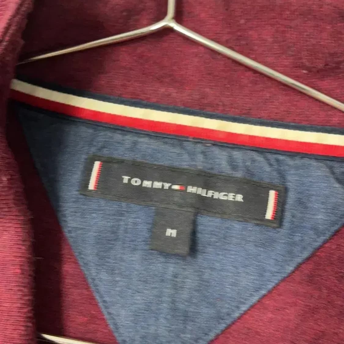 타미힐피거 캐주얼 로고 버건디 반집업 코튼 긴팔티 M 상품이미지3