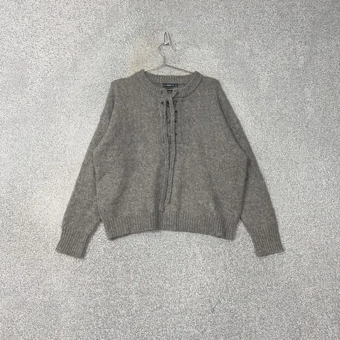 자라 빈티지 그레이 끈 울 니트 L 상품이미지1