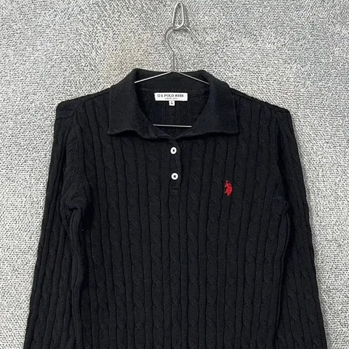 US 폴로 아쎈 블랙 꽈배기 카라 니트 S 상품이미지3