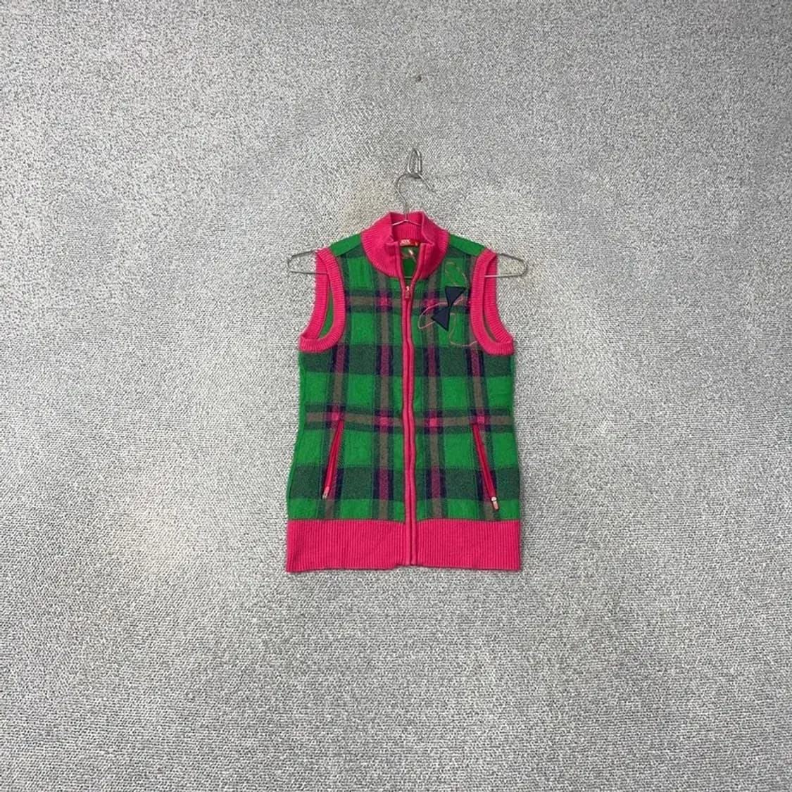 JDX 그린체크 핑크 골프 니트 집업 조끼 90 상품이미지1