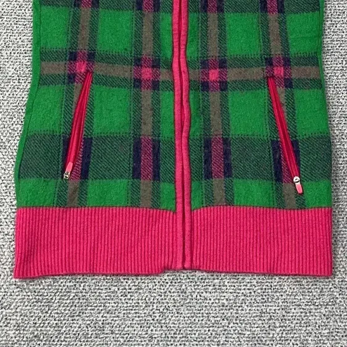 JDX 그린체크 핑크 골프 니트 집업 조끼 90 상품이미지4