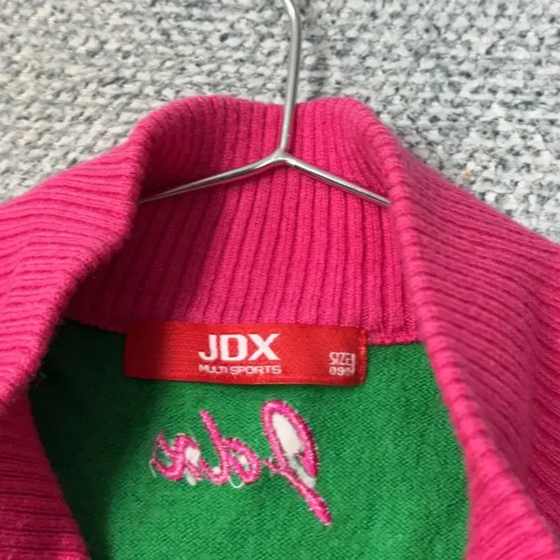 JDX 그린체크 핑크 골프 니트 집업 조끼 90 상품이미지5