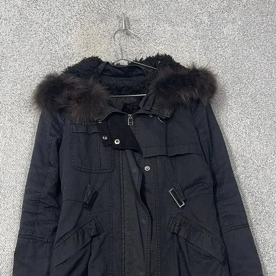 톰보이 진스 여성 빈티지 필드 라쿤털 블랙 야상 코트 85 상품이미지3