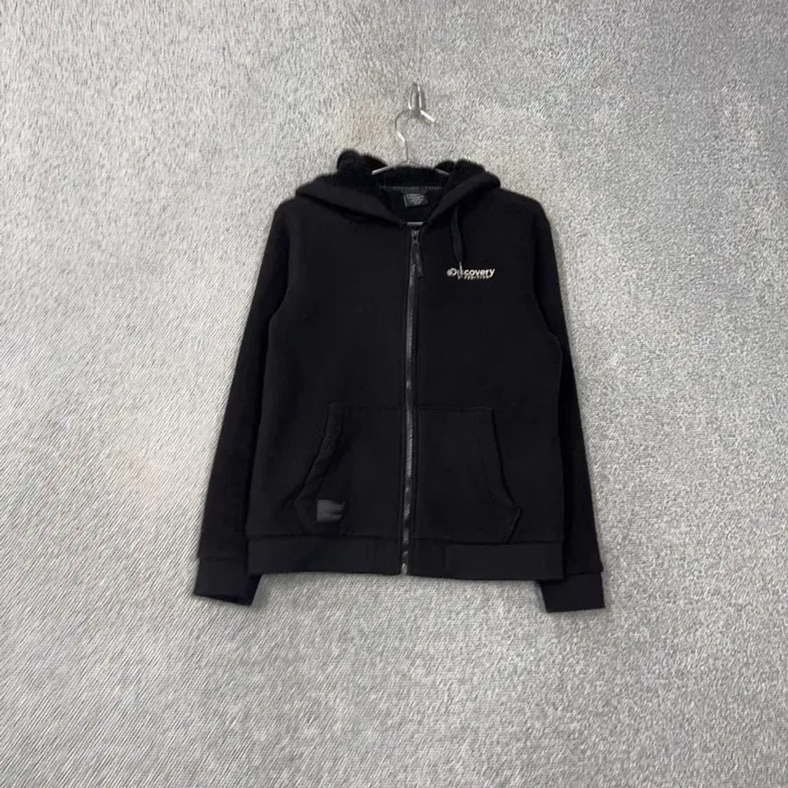 디스커버리 블랙 로고 기모 후드집업 90 상품이미지1