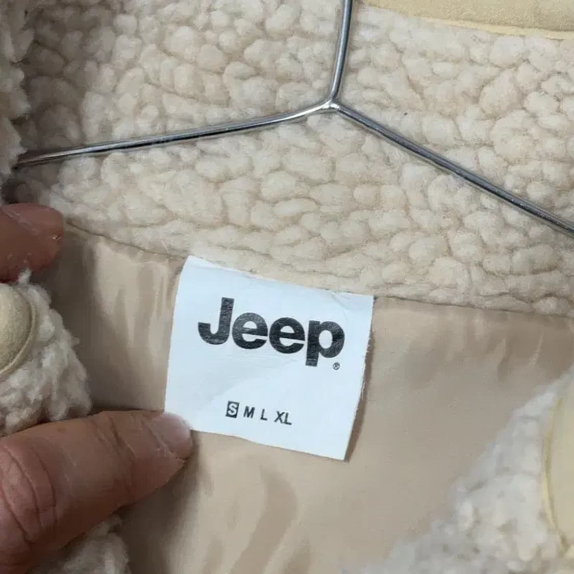 지프 크림 로고 양털 뽀글이 코트 후리스 L 상품이미지5