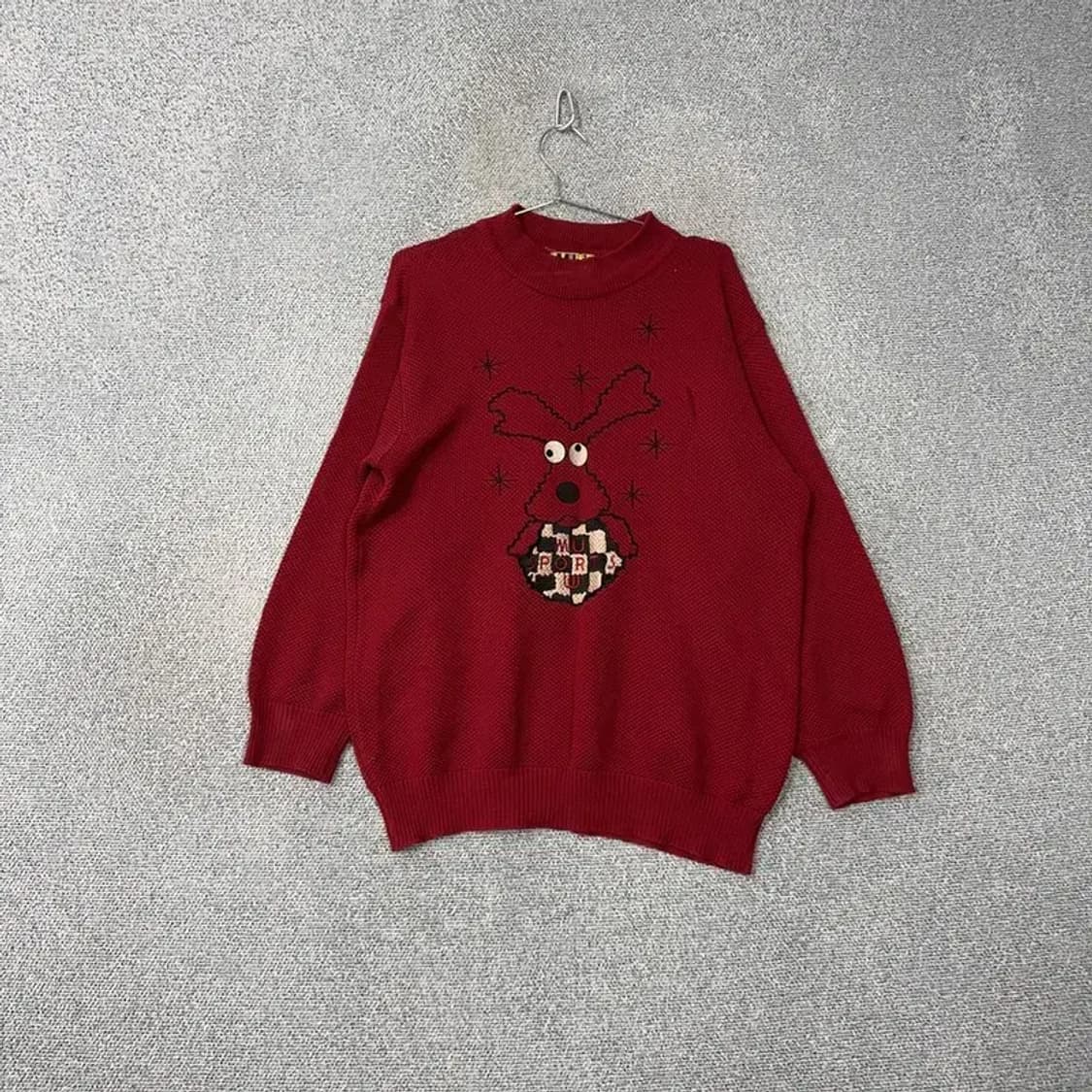 MU스포츠 빈티지 프린팅 레드 니트 상품이미지1