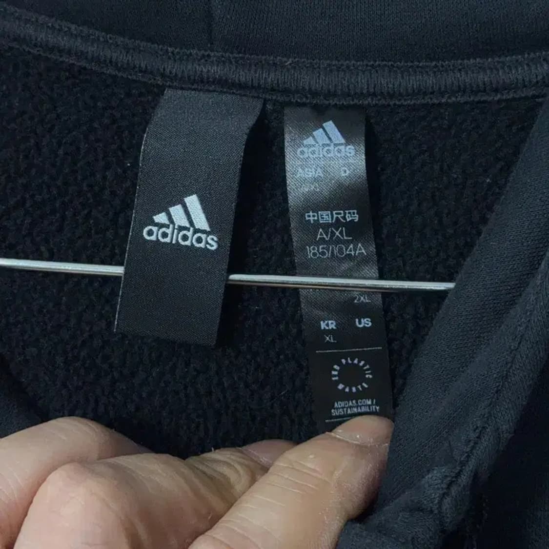 아디다스 삼각로고 기모 블랙 후드티 105 상품이미지3