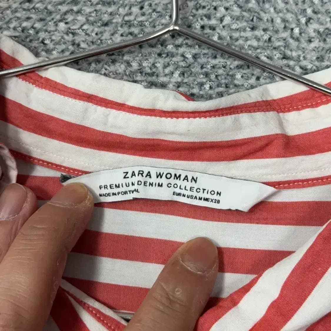 자라 스트라이프 코랄 셔츠 M 상품이미지4