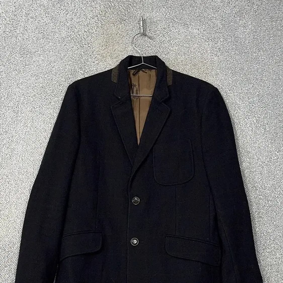 커스텀멜로우 남성 캐주얼 포켓 블랙 울 코트 100 상품이미지3