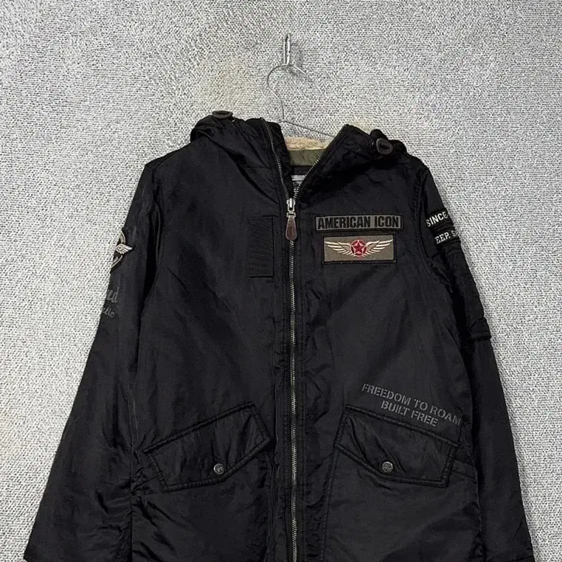 지프 패치 로고 항공 블랙 롱 패딩 M 상품이미지3