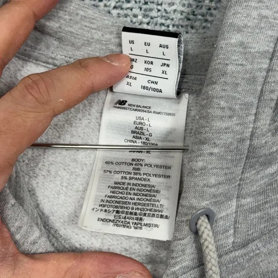 뉴발란스 로고 프린팅 라이트 그레이 후드티 XL 상품이미지3