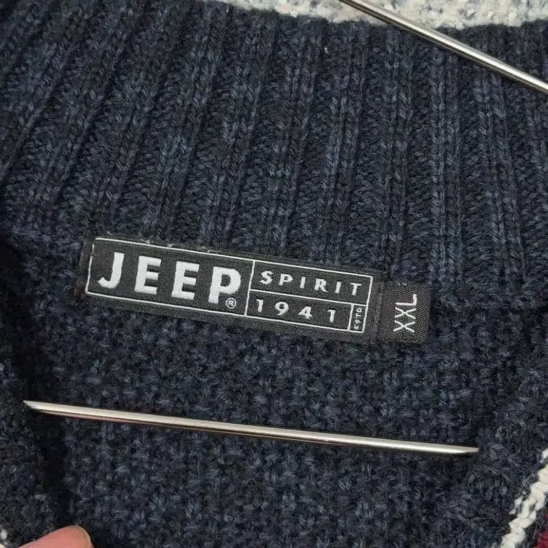 지프 네이비 배색 로고 캐주얼 니트 집업 XXL 상품이미지3