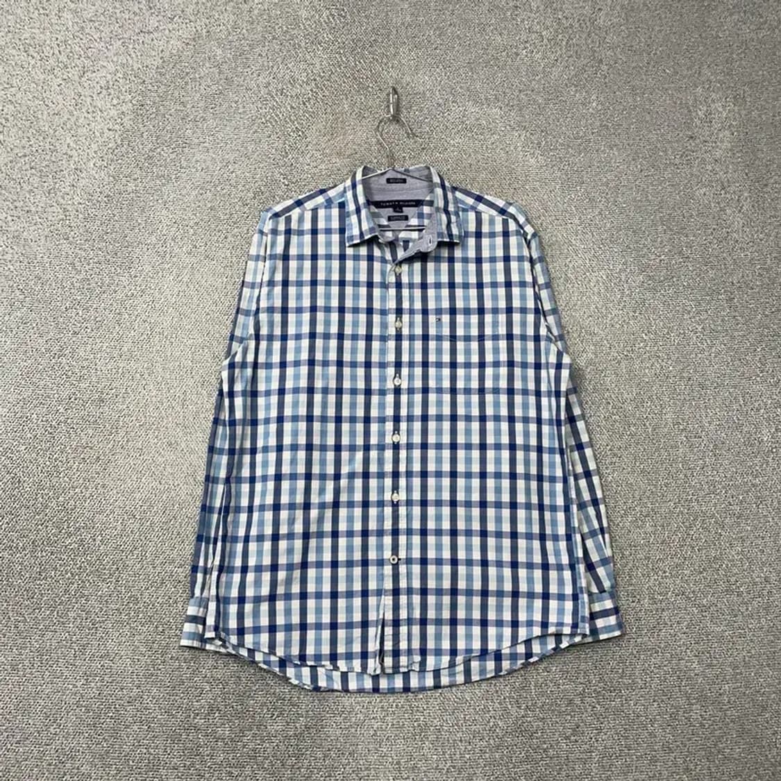 타미힐피거 블루 로고 체크 셔츠 M 상품이미지1