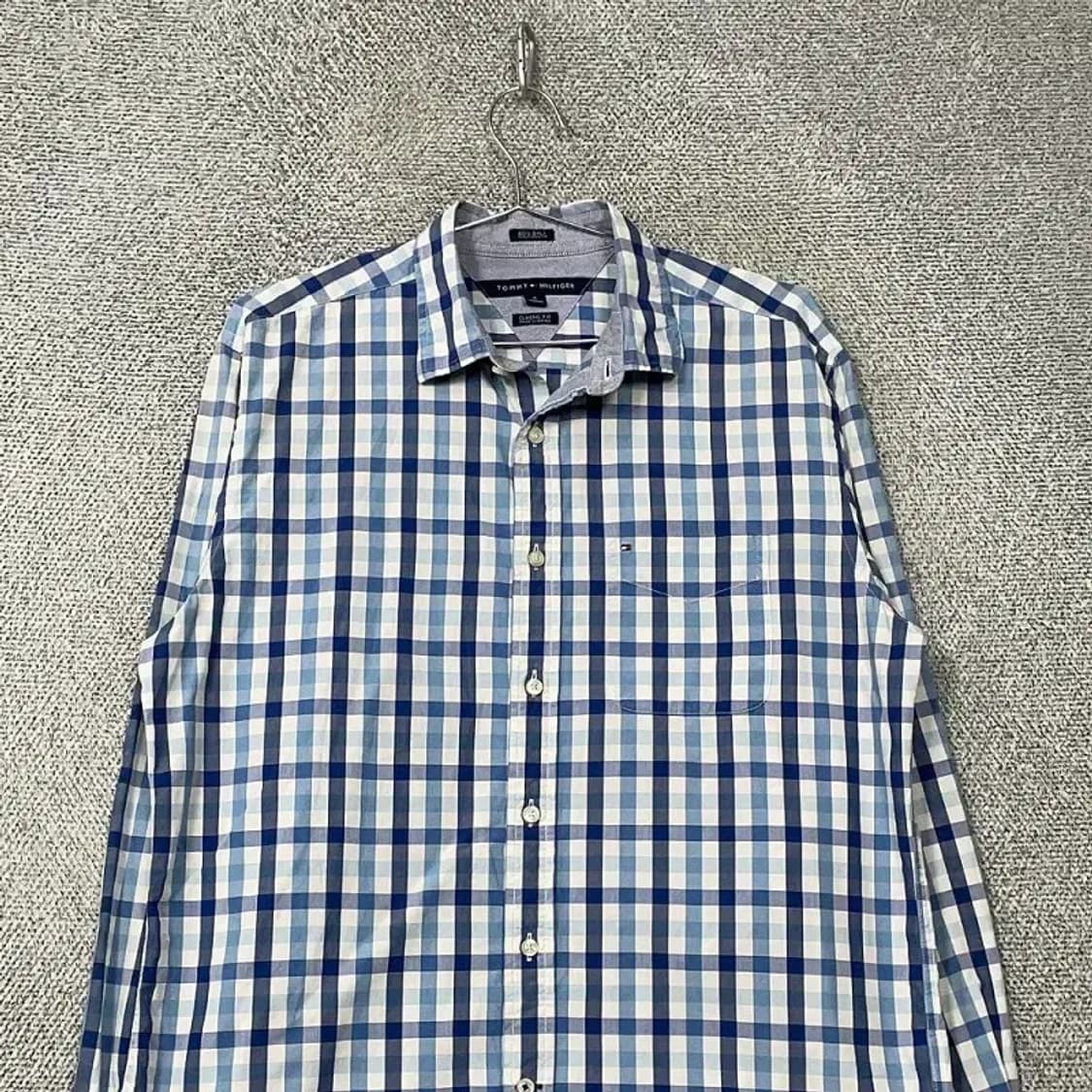 타미힐피거 블루 로고 체크 셔츠 M 상품이미지3