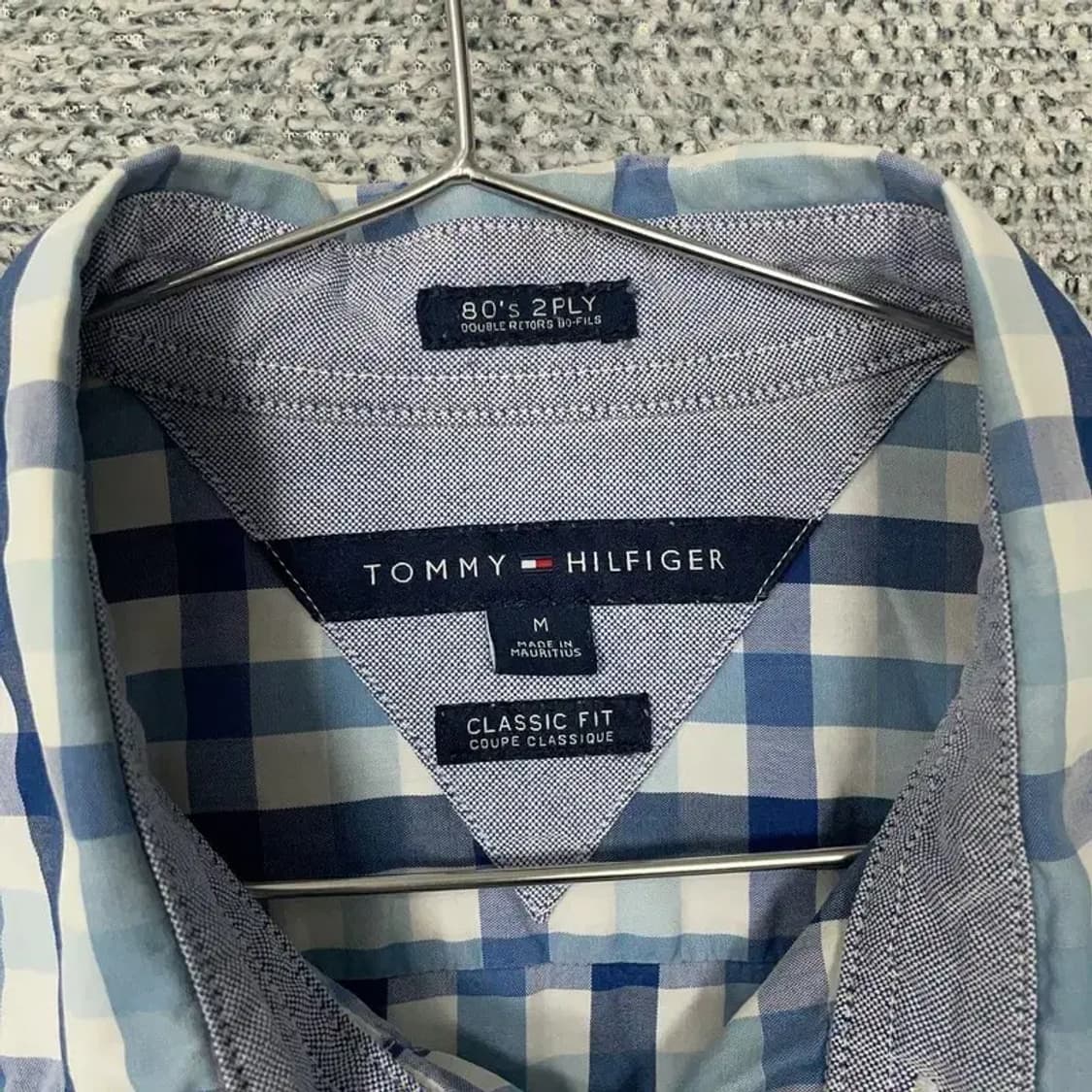 타미힐피거 블루 로고 체크 셔츠 M 상품이미지5