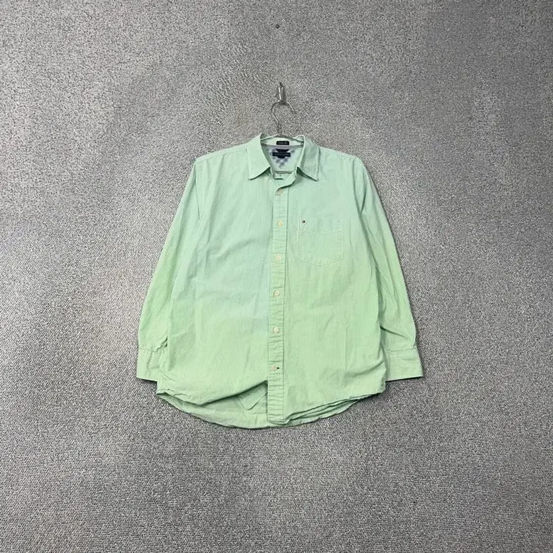 타미힐피거 스트라이프 라이트 그린 로고 셔츠 S/P 상품이미지1