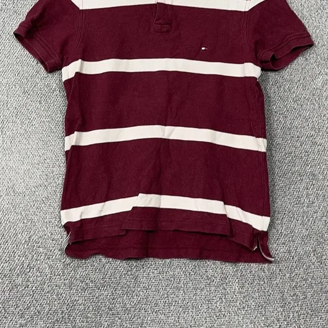 타미힐피거 로고 스트라이프 버건디 반팔 카라티 S 상품이미지4