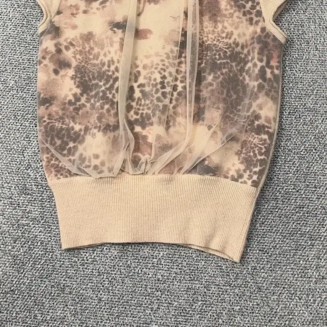 잇미샤 여성 빈티지 패턴 베이지 니트 반팔 82 상품이미지4