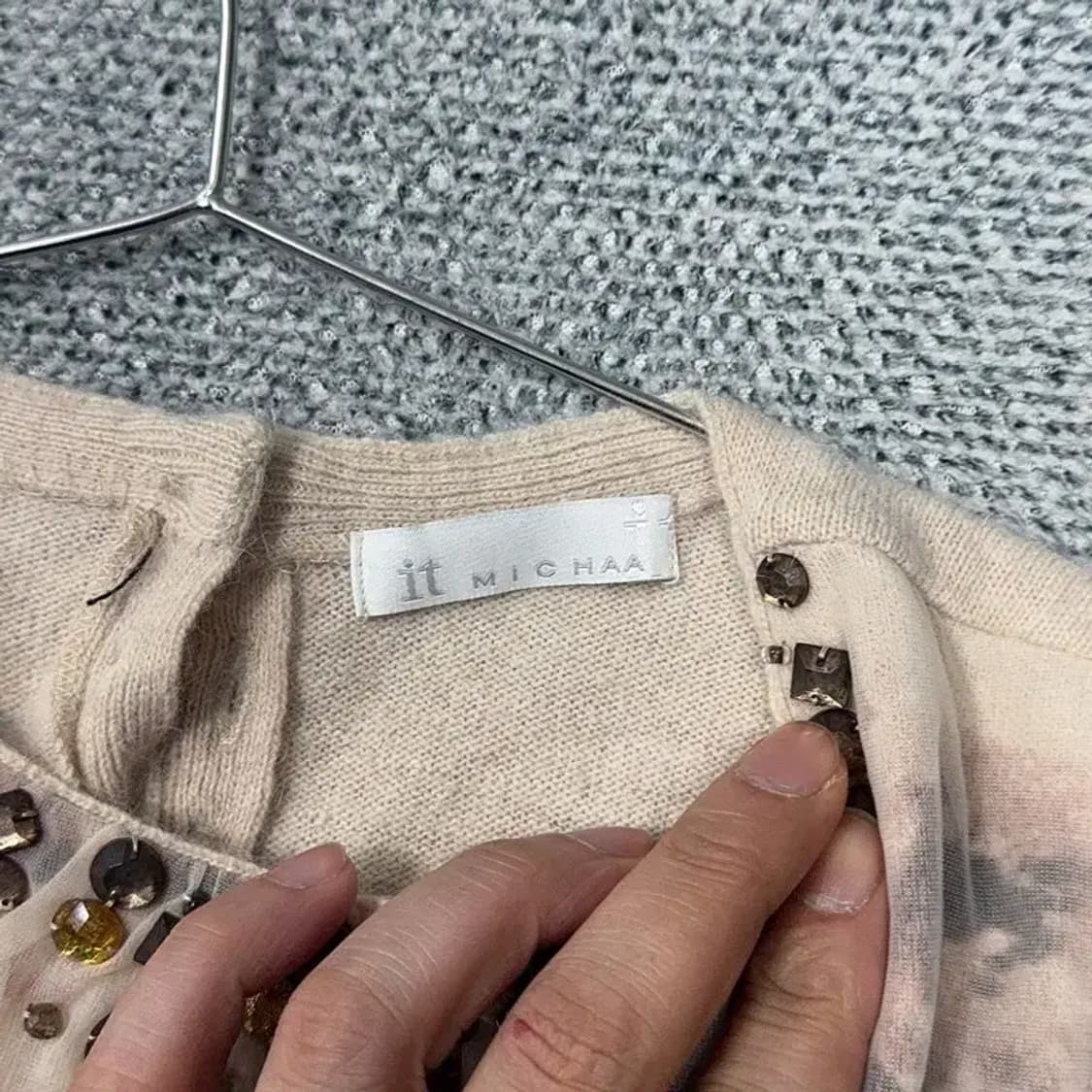 잇미샤 여성 빈티지 패턴 베이지 니트 반팔 82 상품이미지5