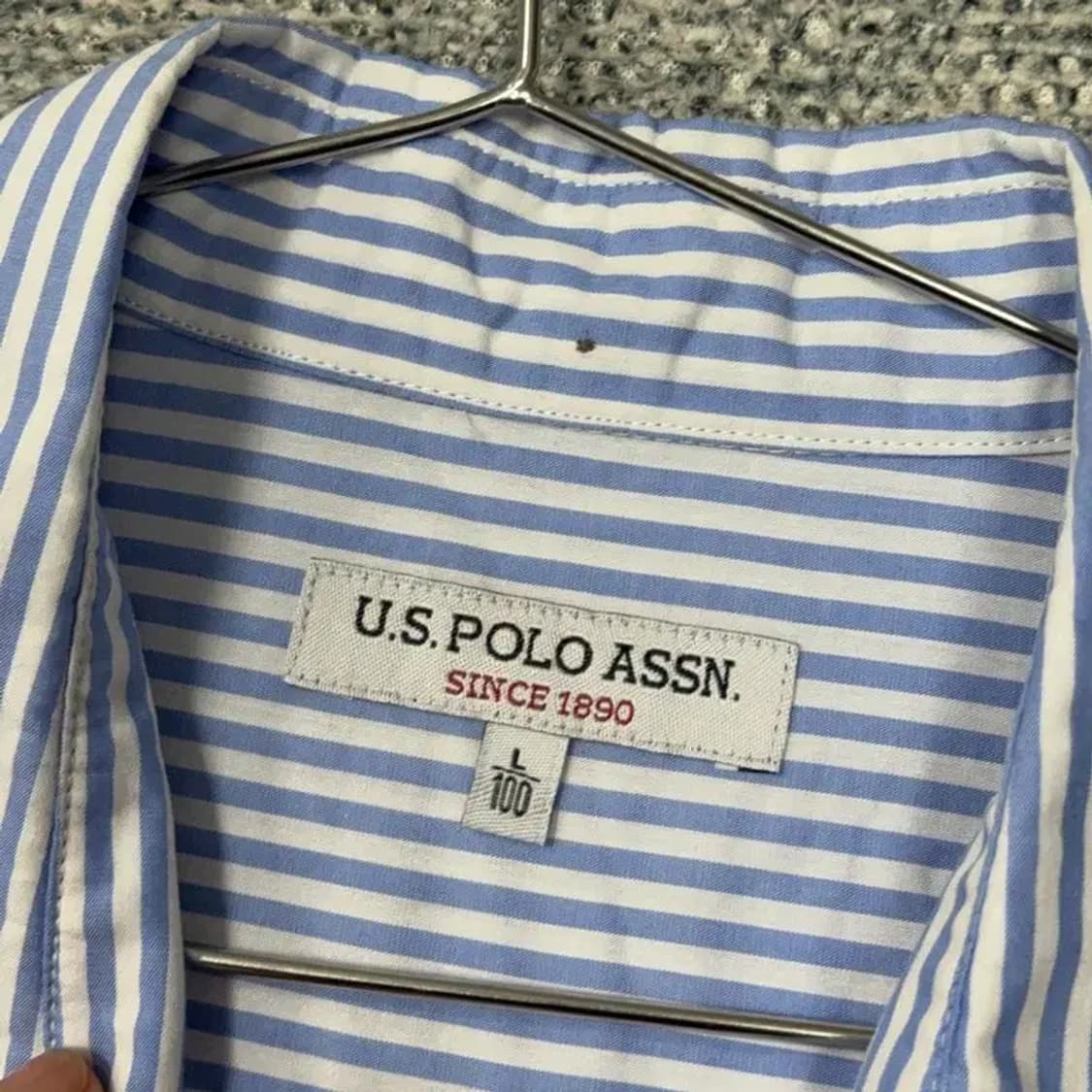 폴로아쎈 스트라이프 라이트 블루 로고 남성 셔츠 L 상품이미지3