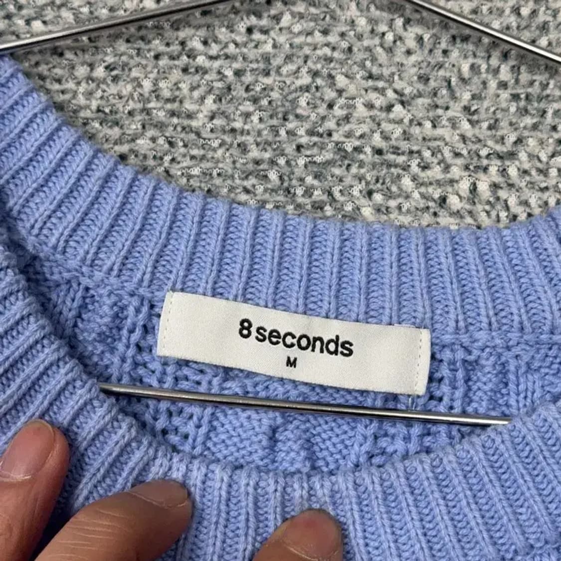 에잇세컨즈 라이트 블루 케이블 니트 반팔 M 상품이미지3
