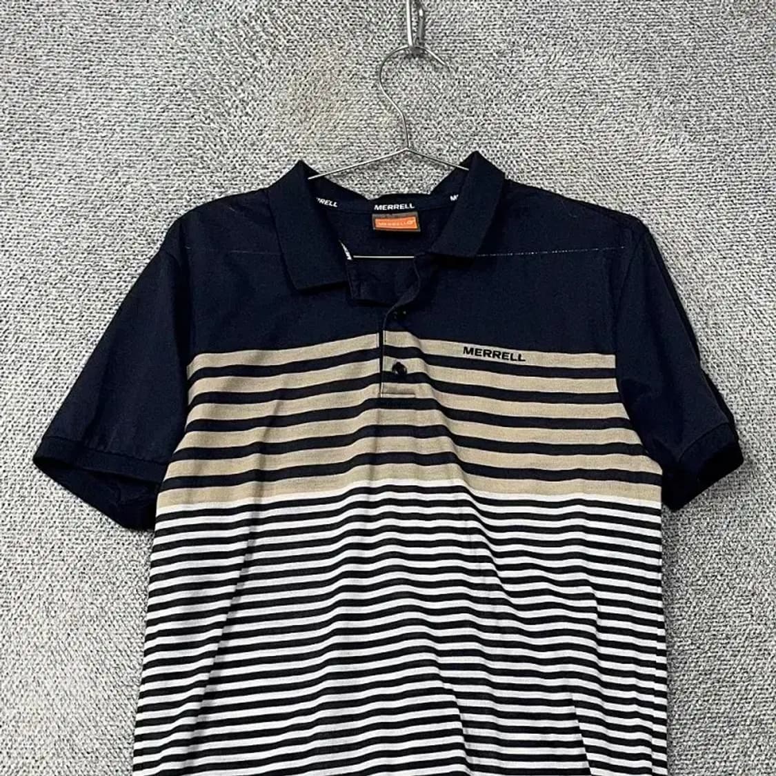 머렐 로고 등산 기능성 스트라이프 블루 반팔 카라티 L/100 상품이미지3