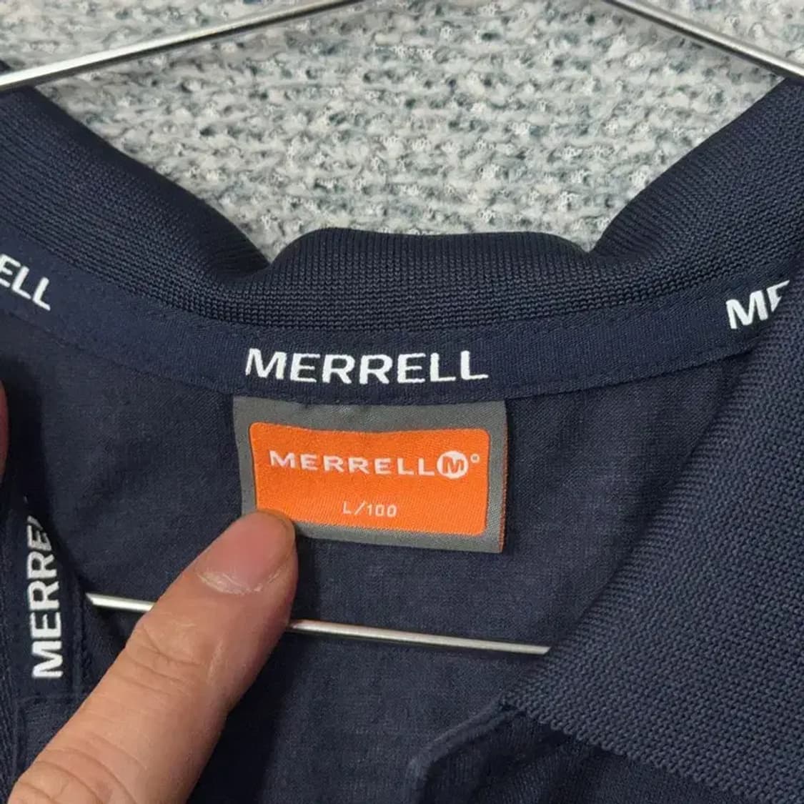 머렐 로고 등산 기능성 스트라이프 블루 반팔 카라티 L/100 상품이미지5